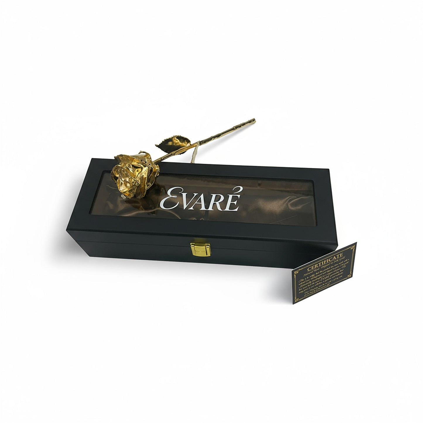 24K Gold Dipped Natural Rose 11.5" - Black Wooden Box