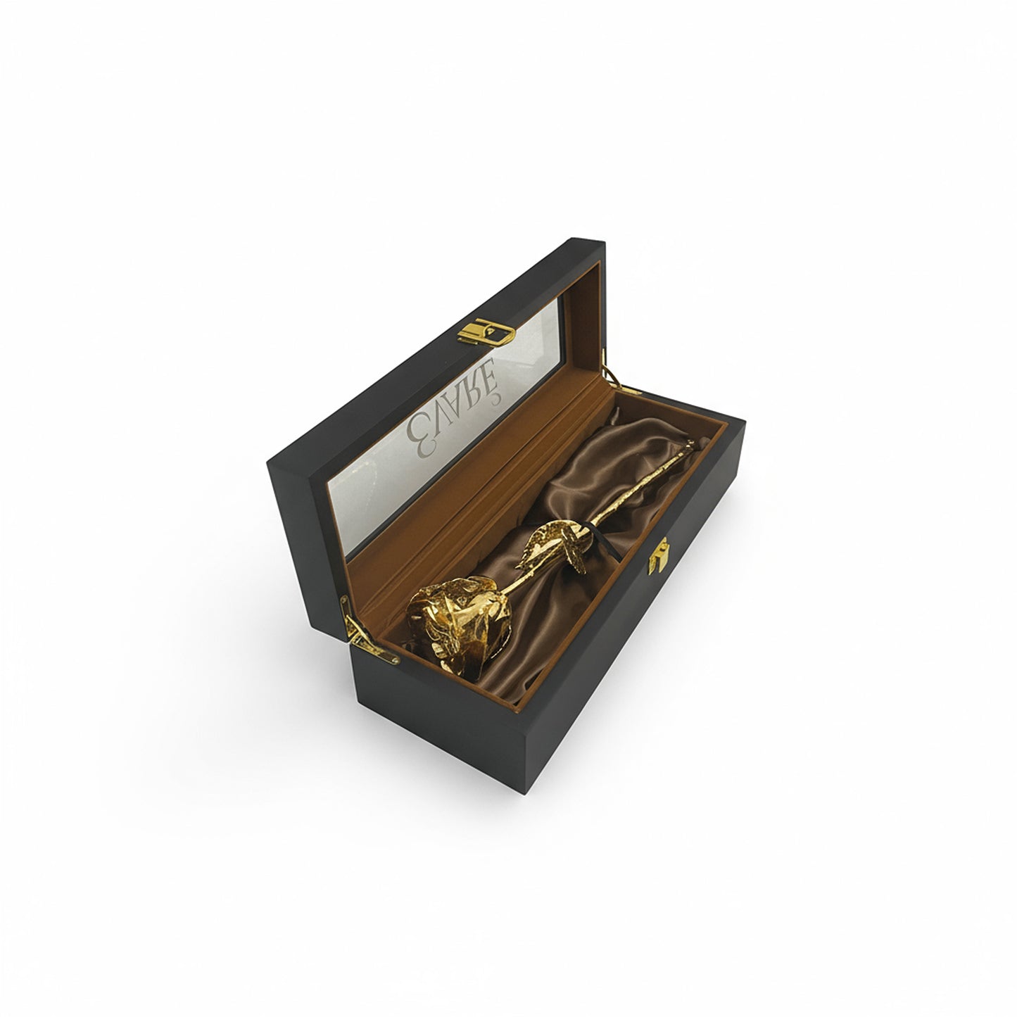 24K Gold Dipped Natural Rose 11.5" - Black Wooden Box