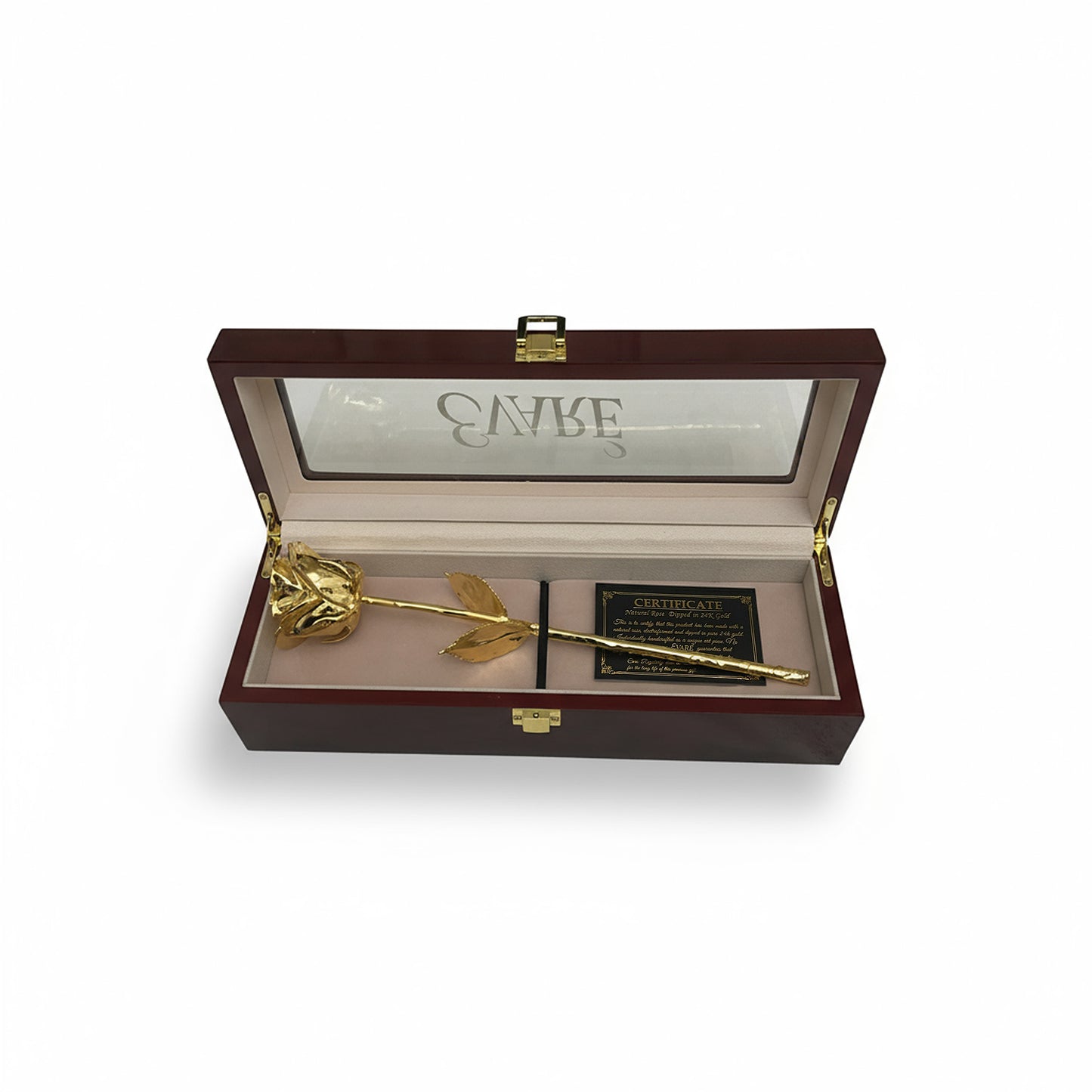 24K Gold Dipped Natural Rose 11.5" - Mahogony Box