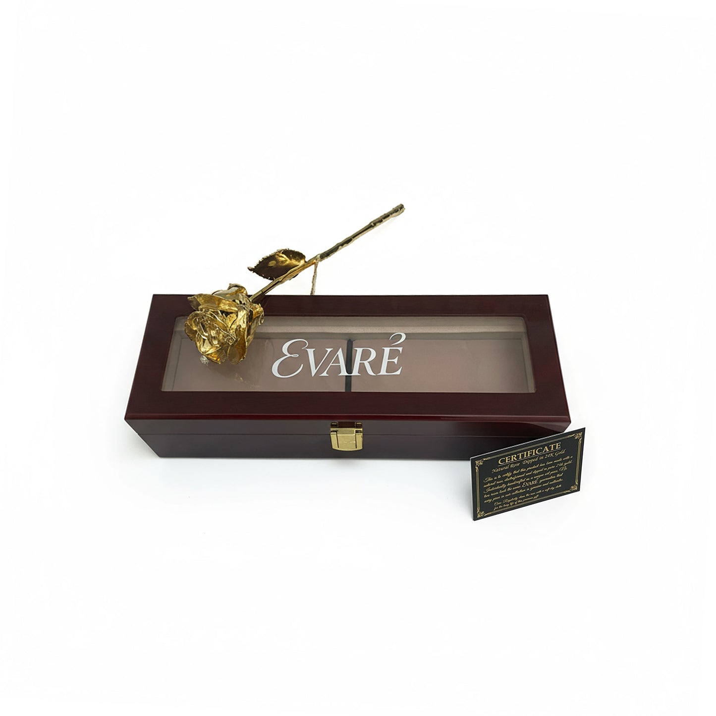 24K Gold Dipped Natural Rose 11.5" - Mahogony Box