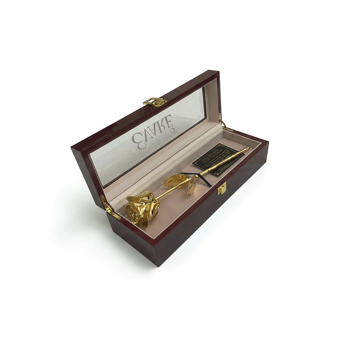24K Gold Dipped Natural Rose 11.5" - Mahogony Box