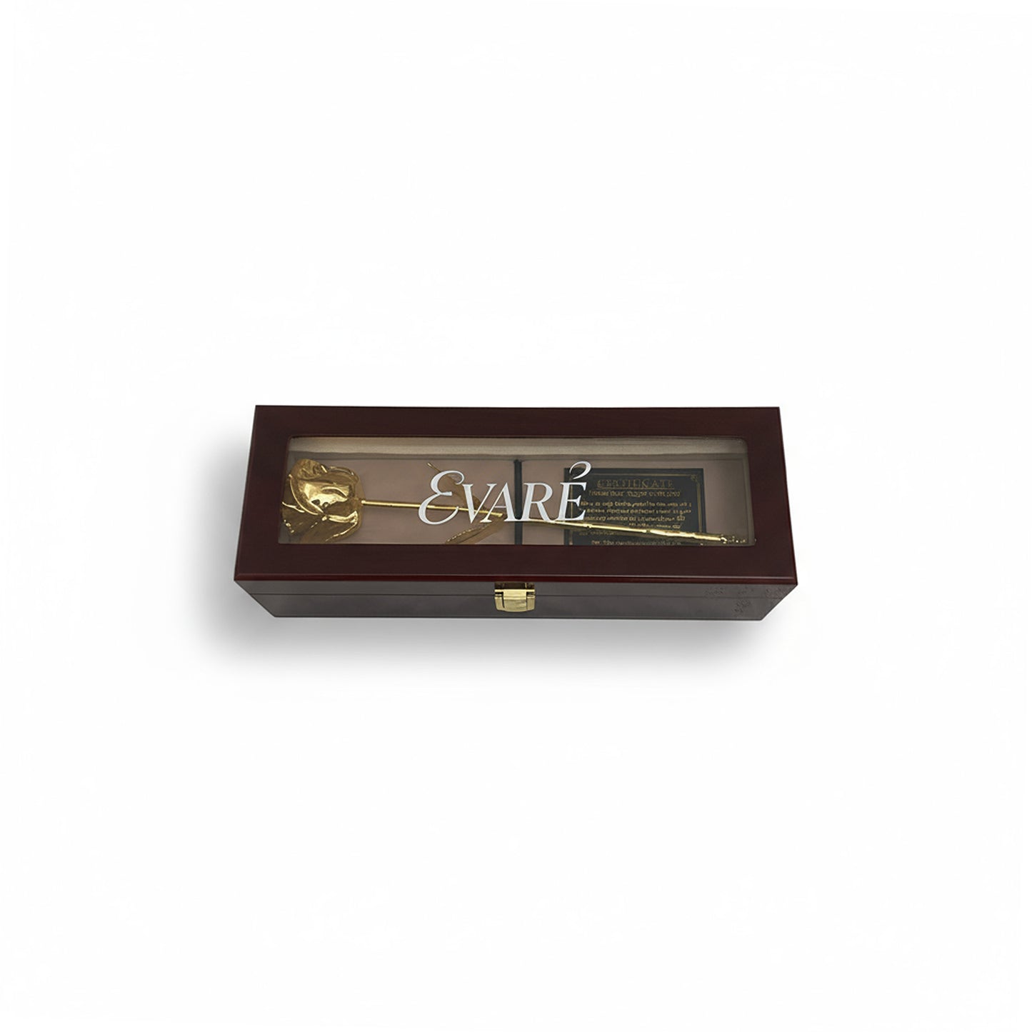 24K Gold Dipped Natural Rose 11.5" - Mahogony Box